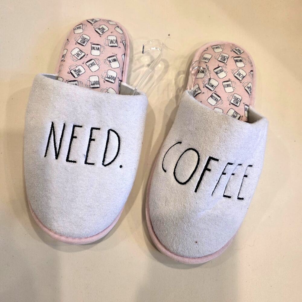 Rae Dunn "Need‎ Coffee" slippers sz XL